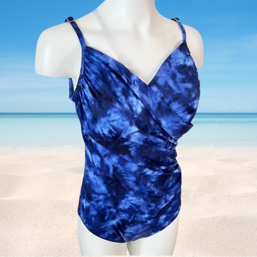 Aqua Green Blue Wrap Ruched One-Piece Bathing Suit | Size Women’s Small